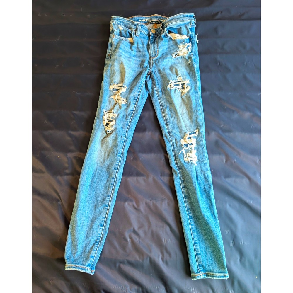 American Eagle Next Level Stretch 2 Short Skinny Jeans High Rise Ripped Light